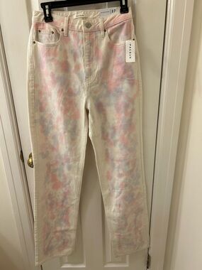 PacSun Women's High-Rise Straight Tie-Dye Jeans - Cream with Pink & Light Blue